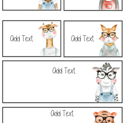 Animal with Glasses Name Tags