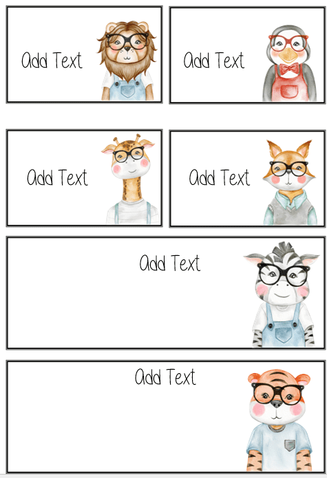 Animal with Glasses Name Tags