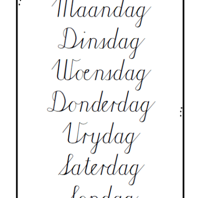 Plakkaat: Dae van die Week / Days of the week