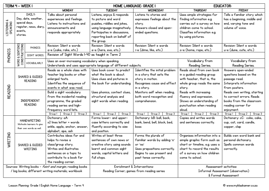 Grade 1 Home Language Lesson Planning Term 4 - Image 3