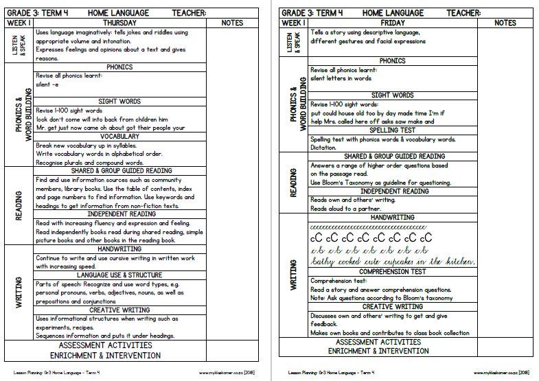 Grade 3 Lesson Planning Home Language Term 4 - Image 3