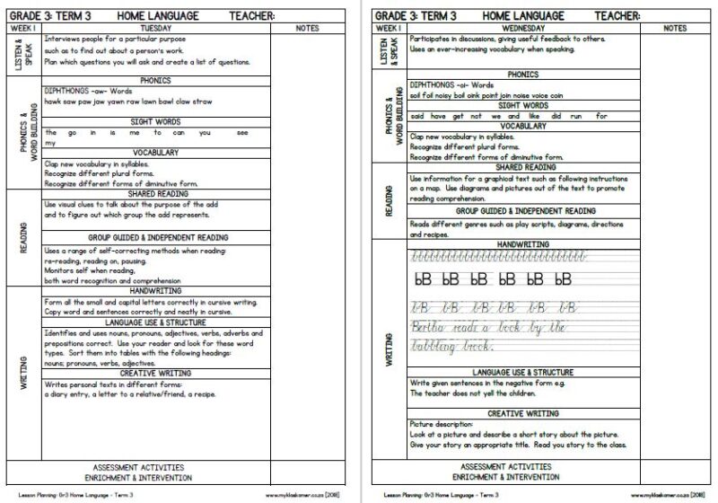 Grade 3 Lesson Planning Home Language Term 3 - My Klaskamer