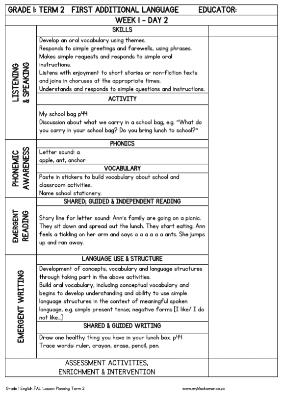 Grade 1 English FAL Lesson Planning Term 2 - Image 4