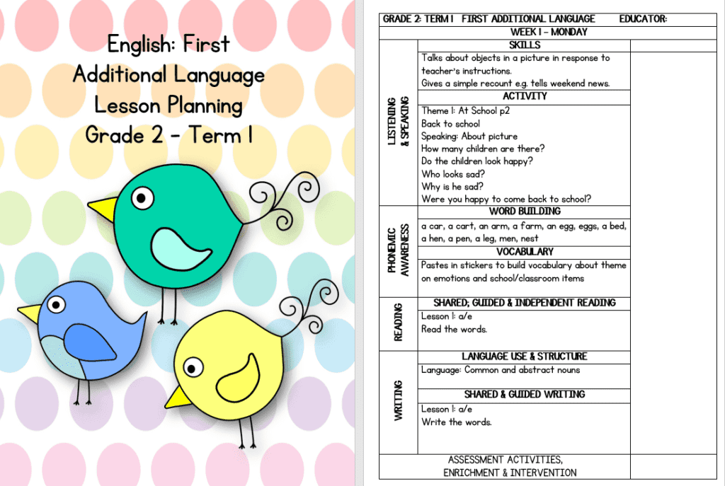 Grade 2 English FAL Lesson Planning Term 1 - My Klaskamer