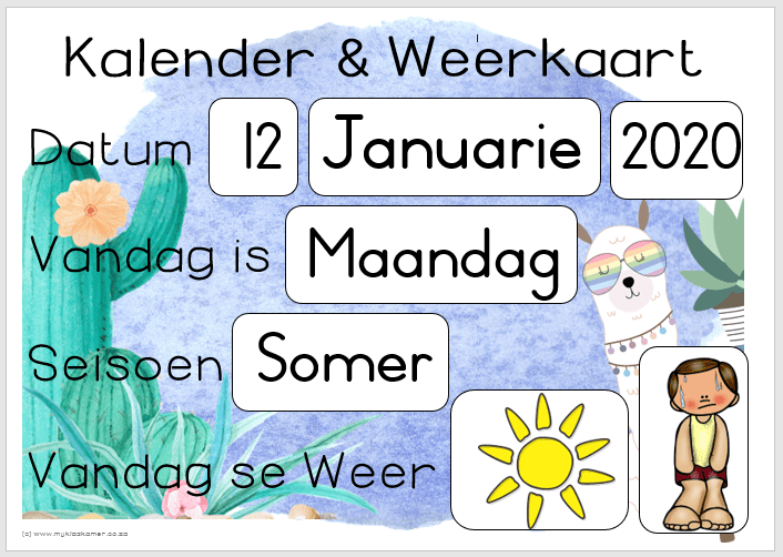 Llama Datum & Weerkaart/Llama Date & Weather Chart
