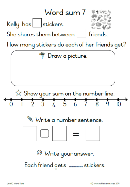 Worded Math Sums Grade 1 Word Sums - My Klaskamer