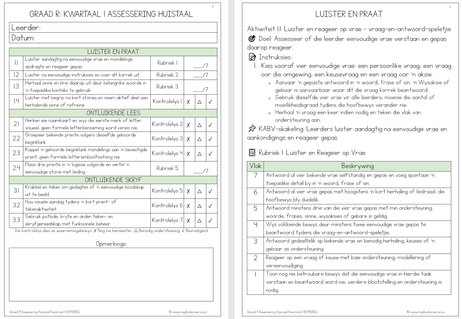 GRAAD R KWARTAAL 1 ASSESSERING - My Klaskamer
