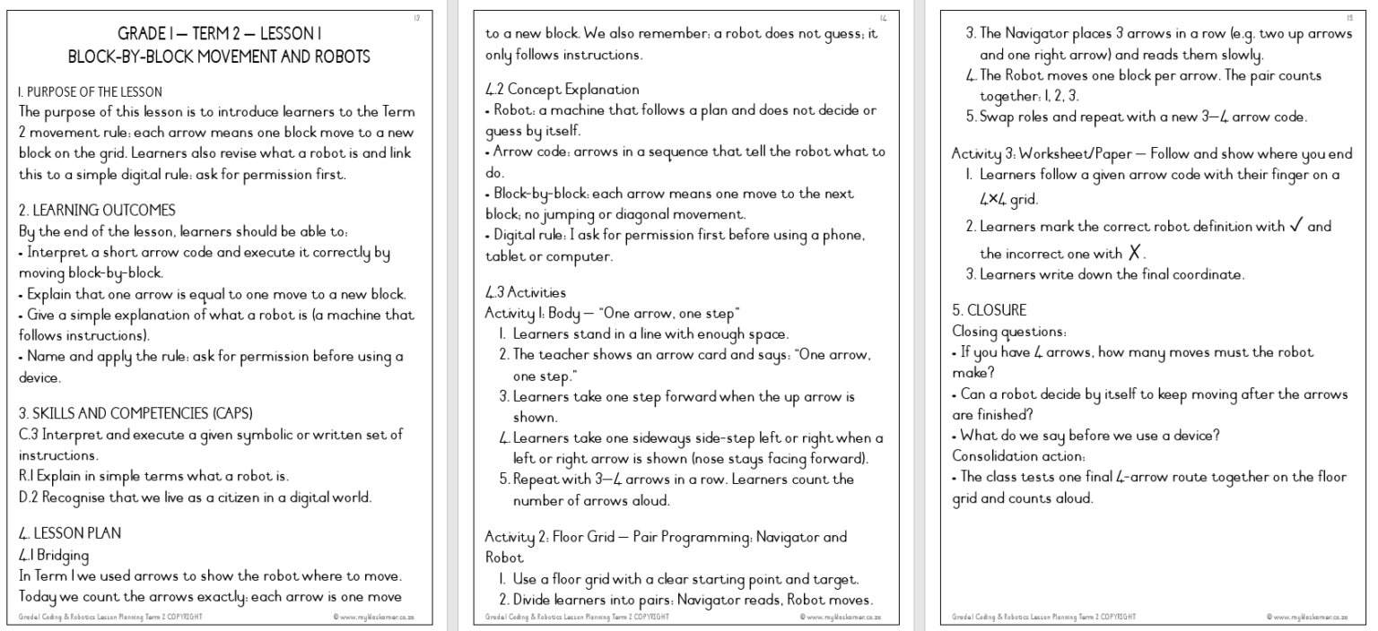 Grade 1 Coding & Robotics Lesson Planning & Worksheets Term 2 - My ...