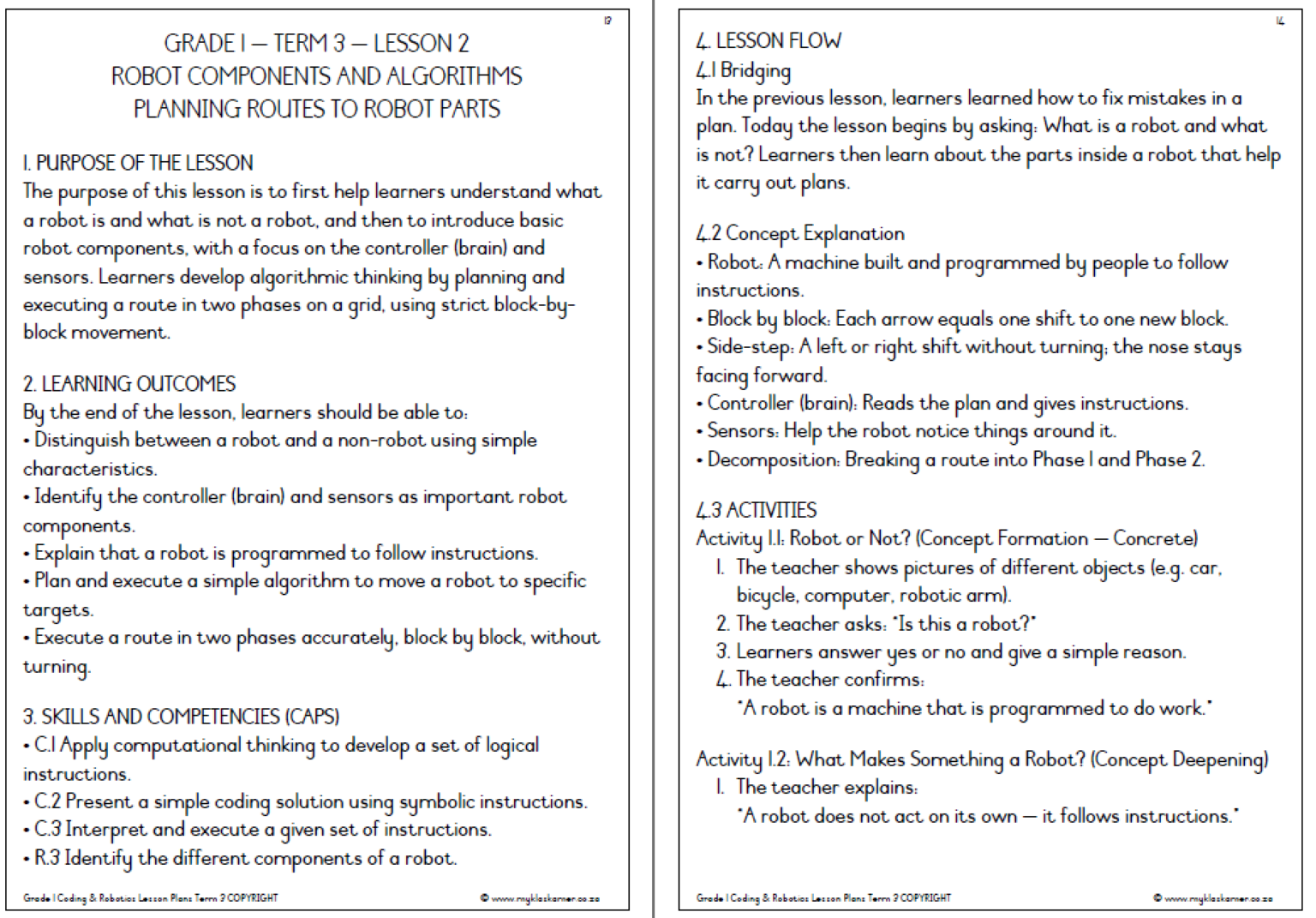 Grade 1 Coding & Robotics Lesson Planning & Worksheets Term 3 - My ...