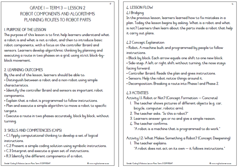 Grade 1 Coding & Robotics Lesson Planning & Worksheets Term 3 - My ...