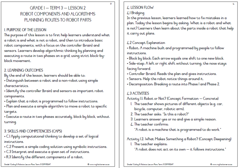 Grade 1 Coding Lesson Grade 1 Coding & Robotics Lesson Planning & Worksheets Term 3 - My ...