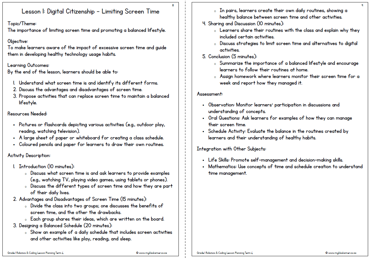 Grade 1 Coding & Robotics Lesson Planning & Worksheets Term 4 - Image 4