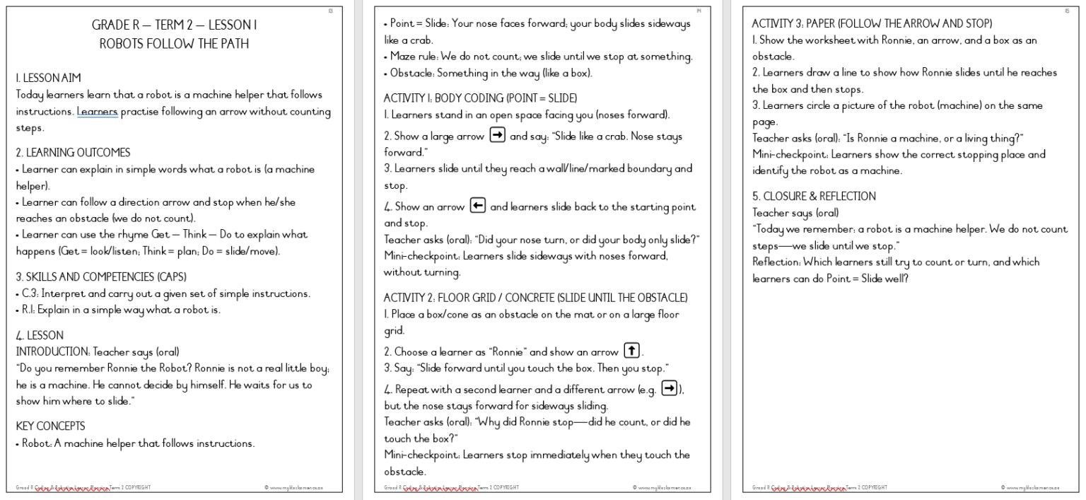 Coding And Robotics Worksheets For Grade R Grade R Coding & Robotics Lesson Planning & Worksheets Term 2 - My ...