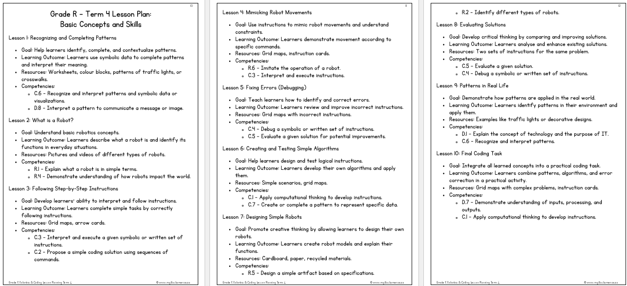 Grade R Coding & Robotics Lesson Planning Term 4 - My Klaskamer
